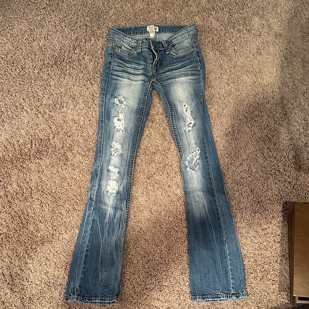 Mudd Blue Distressed Flare Jeans